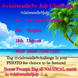 #clairestelle8challenge/#clairestelle8july prompts for July 2017
