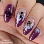 Black Cat v 2.0 - Hermit Werds - negative space nails in purple and silver with scrappy black cats