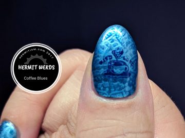 Coffee Blues - Hermit Werds - blue henna stamping with coffee stamping on top