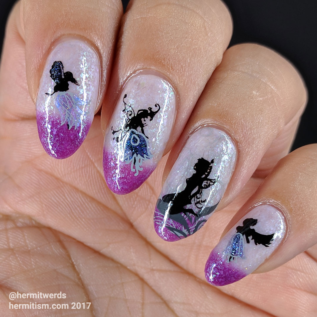 Floral Fairies - Hermit Werds - fairy silhouettes wearing skirts made of flowers on a thermal polish background