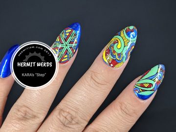 KARA's "Step" - Hermit Werds - nail art based off of KARA's crazy colorful outfits in the music video Step