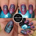 Primary Tribal Print - Hermit Werds - nail art with red gradient background and metallic aqua tribal stamping