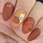 Pumpkin Spice Latte - Hermit Werds - rich orange-y colors stamped with coffee images and a pumpkin