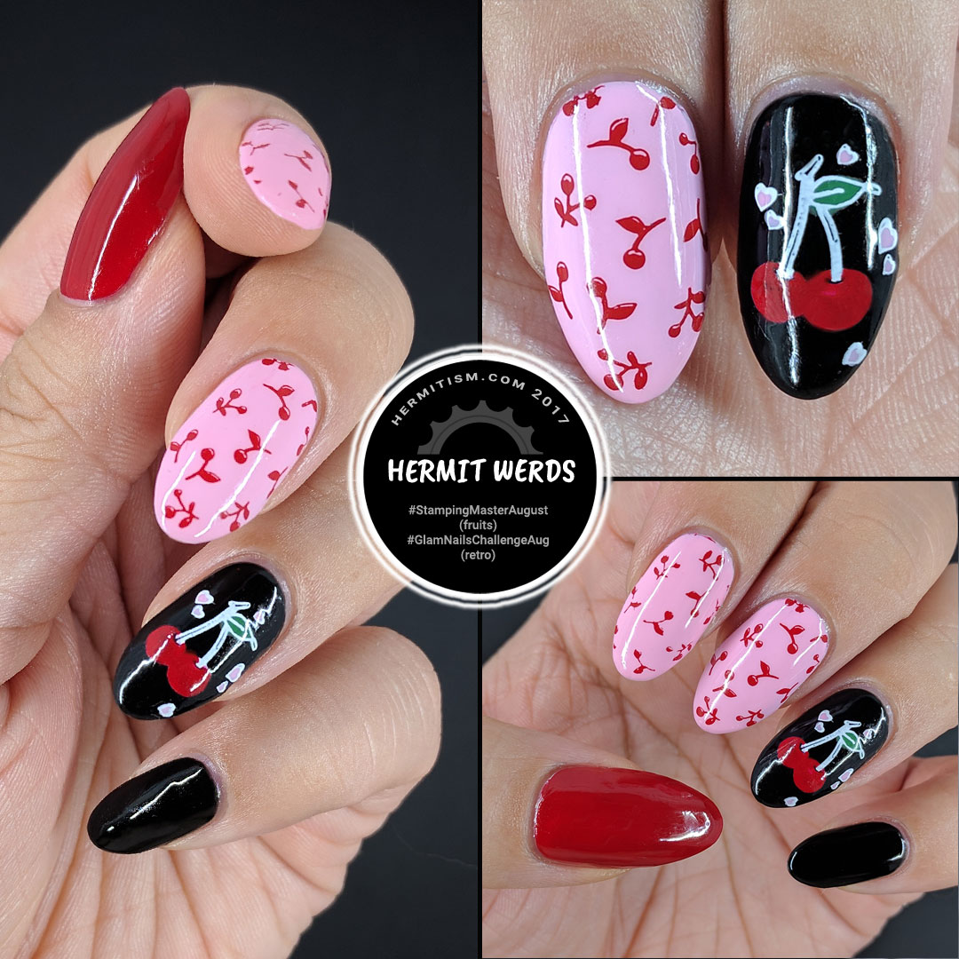 Retro Cherry - Hermit Werds - cherry patterned nails in retro style