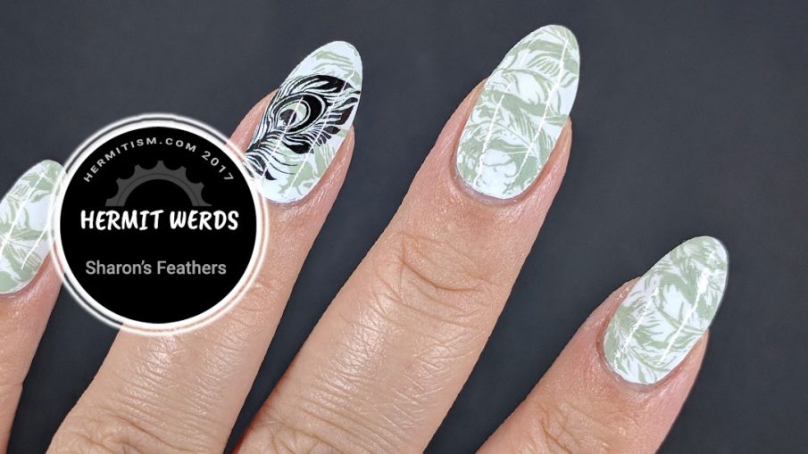 Sharon's Feathers - Hermit Werds - greyscale feather stamping, design by @sharnailstar