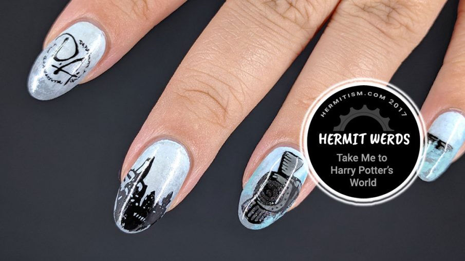 Take Me to Harry Potter's World - Hermit Werds - Harry Potter nail art featuring Hogwarts' train