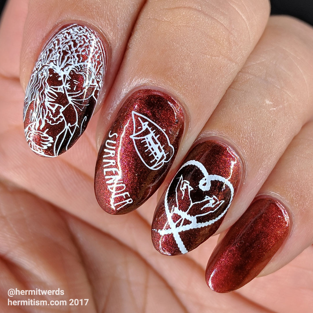 Vampiric Snacking - Hermit Werds - seductive vampiric nail art on a blood red polish
