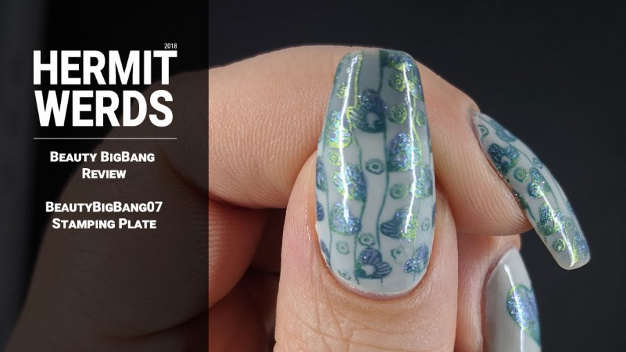 Patterns of the Heart - Hermit Werds - blue and green stamping on a grey thermal background