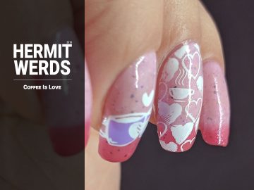 Coffee Is Love - Hermit Werds - funny pink-themed nail art focused on loving coffee