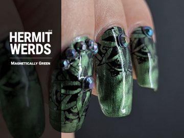 Magnetically Green - Hermit Werds - green magnetic base with black stamping and chameleon black rhinestones on top