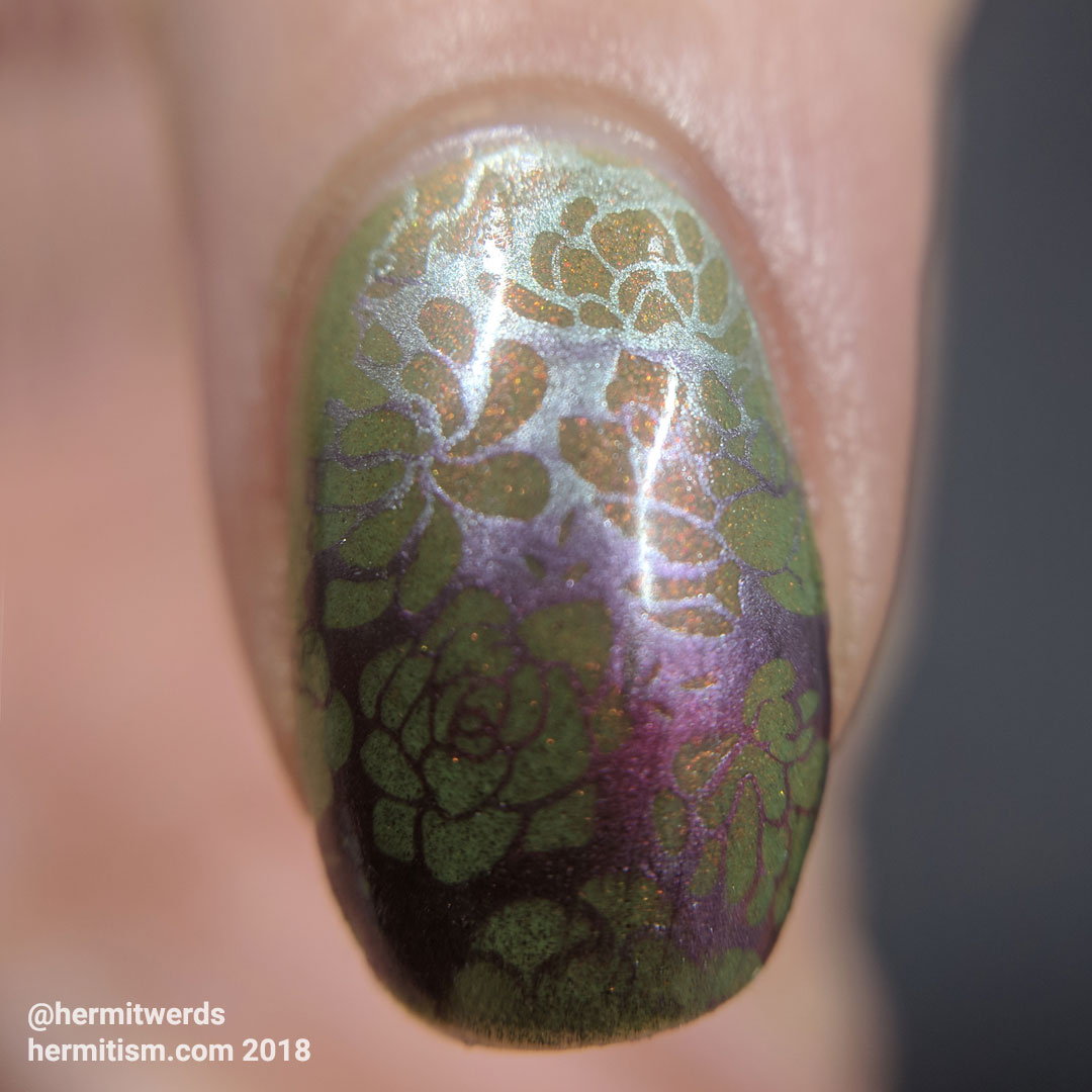Simple Succulents - Hermit Werds - succulent design with red shimmer, and stamping in metallic red, purple, and green