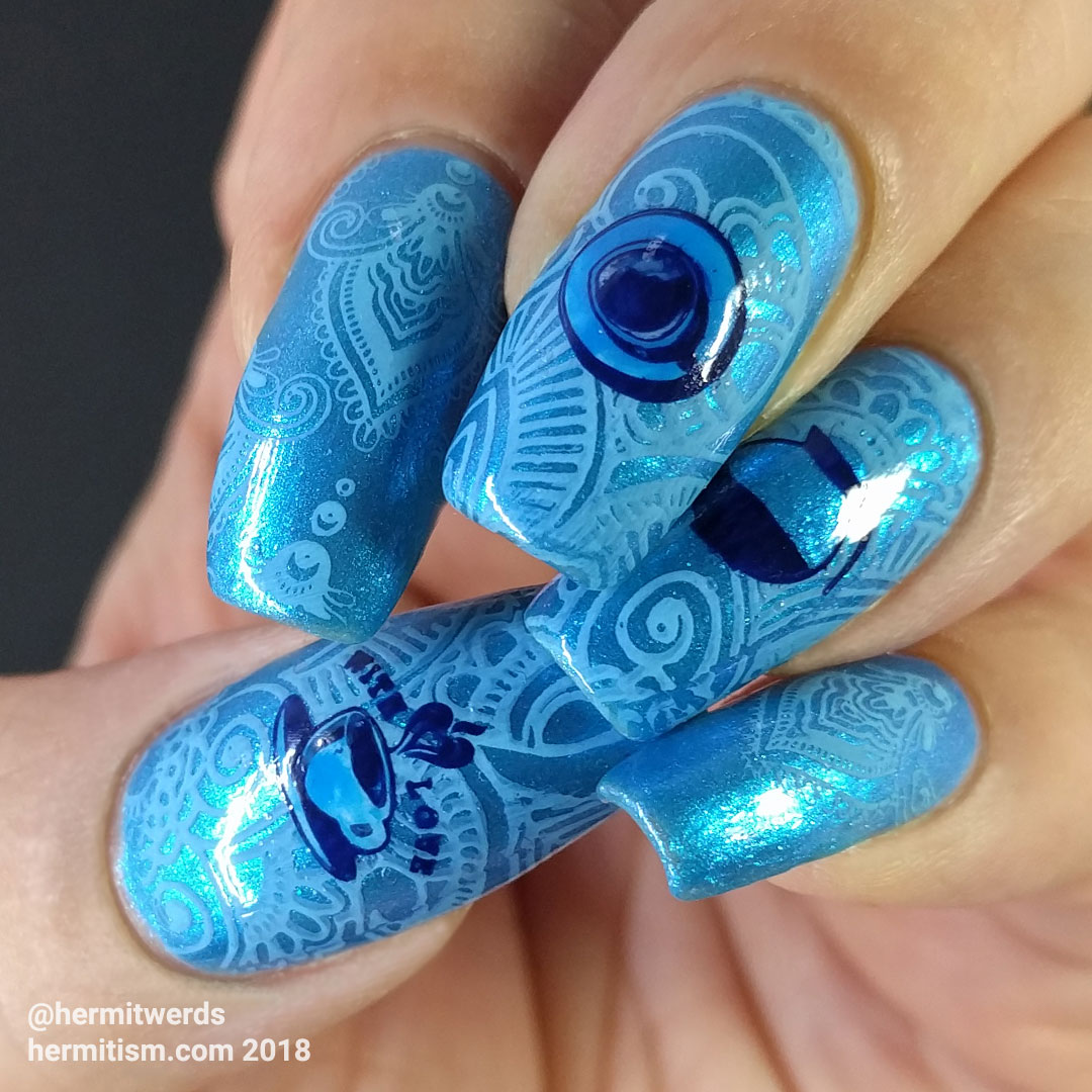 Coffee Blues 2.0 - Hermit Werds - blue monochrome coffee-themed nail art