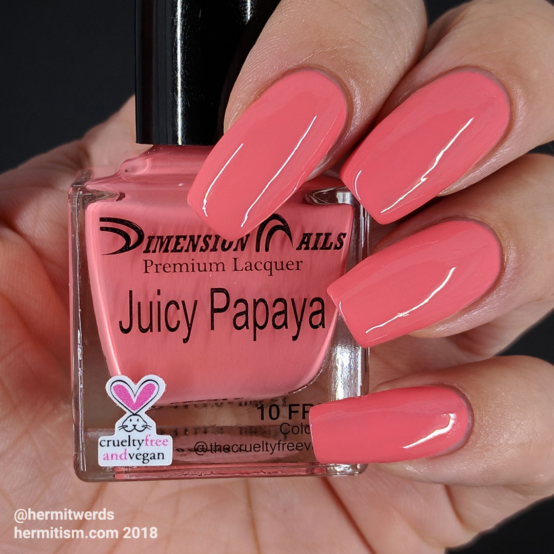 Dimension Nails' "Juicy Papaya" - Hermit Werds - swatch photo of coral-y melon creme polish