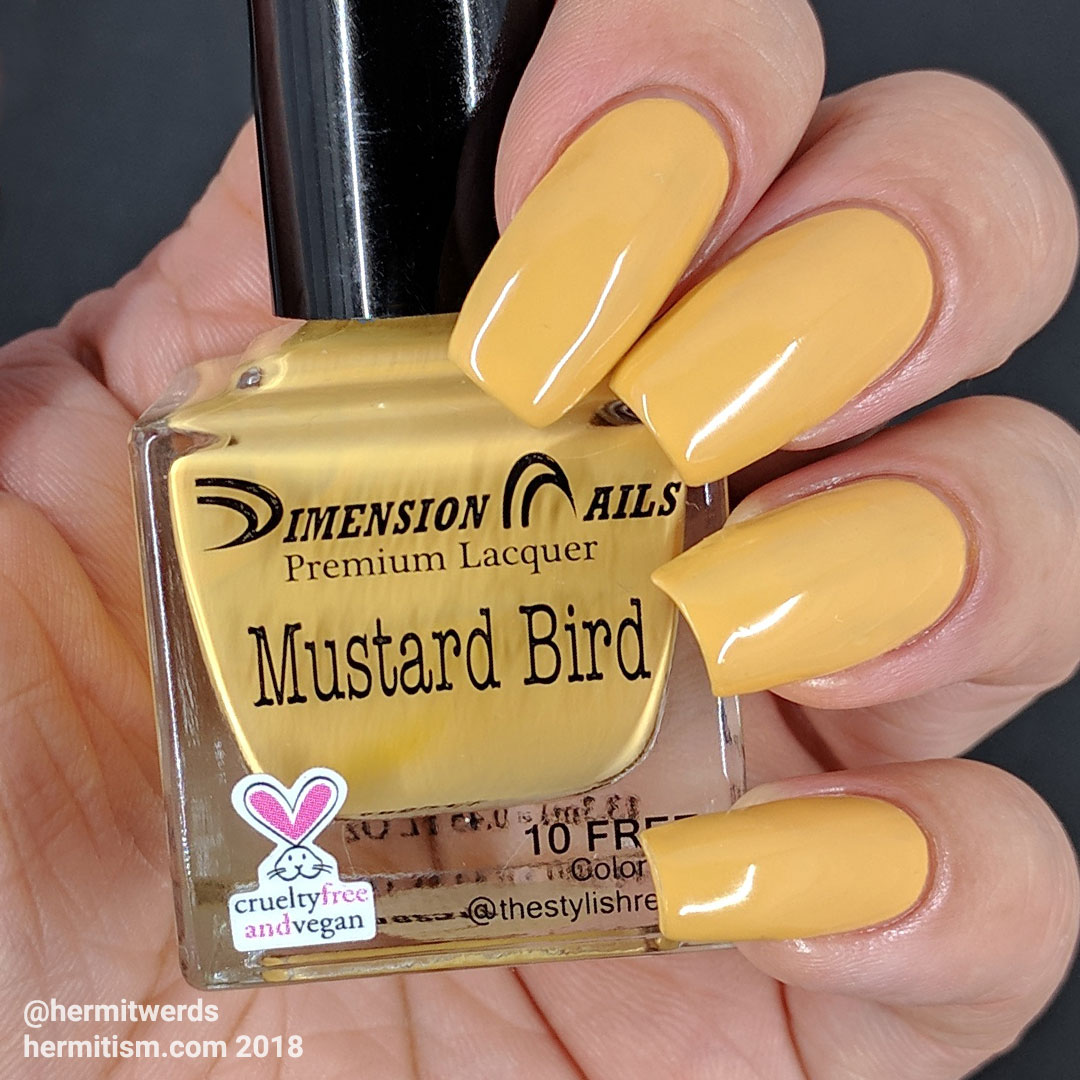 Dimension Nails' "Mustard Bird" - Hermit Werds - swatch photo of light mustard yellow creme polish