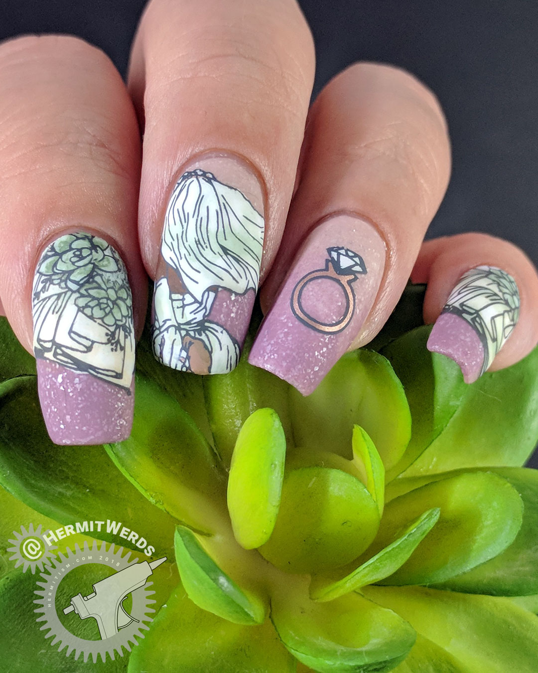 Dusty Rose & Green Wedding - Hermit Werds - dusty rose and green nail art with beautiful succulents, ruffles, and bride