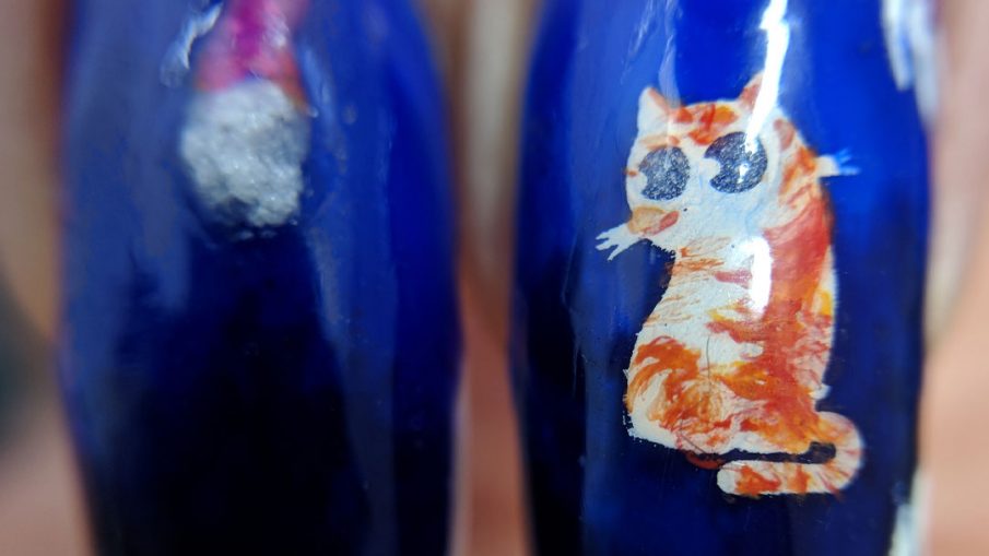 Look Out, Cat! - Hermit Werds - glow in the dark nail art featuring a cat distracted by an angler fish's glowing lure