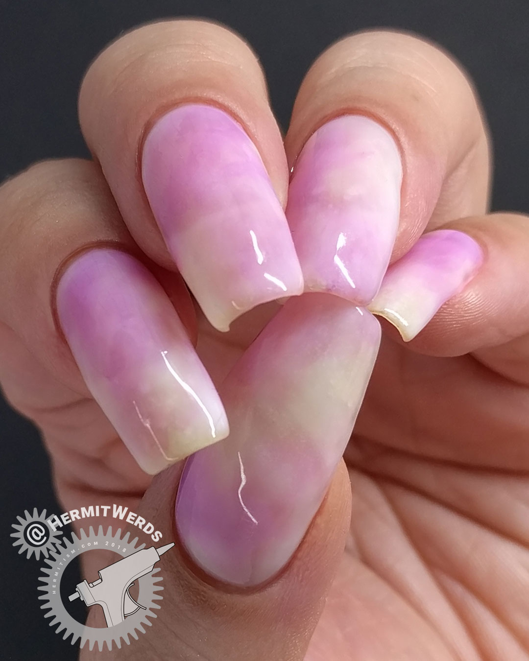 On Violet Waters - Hermit Werds - nails with soft translucent white and pink gradient