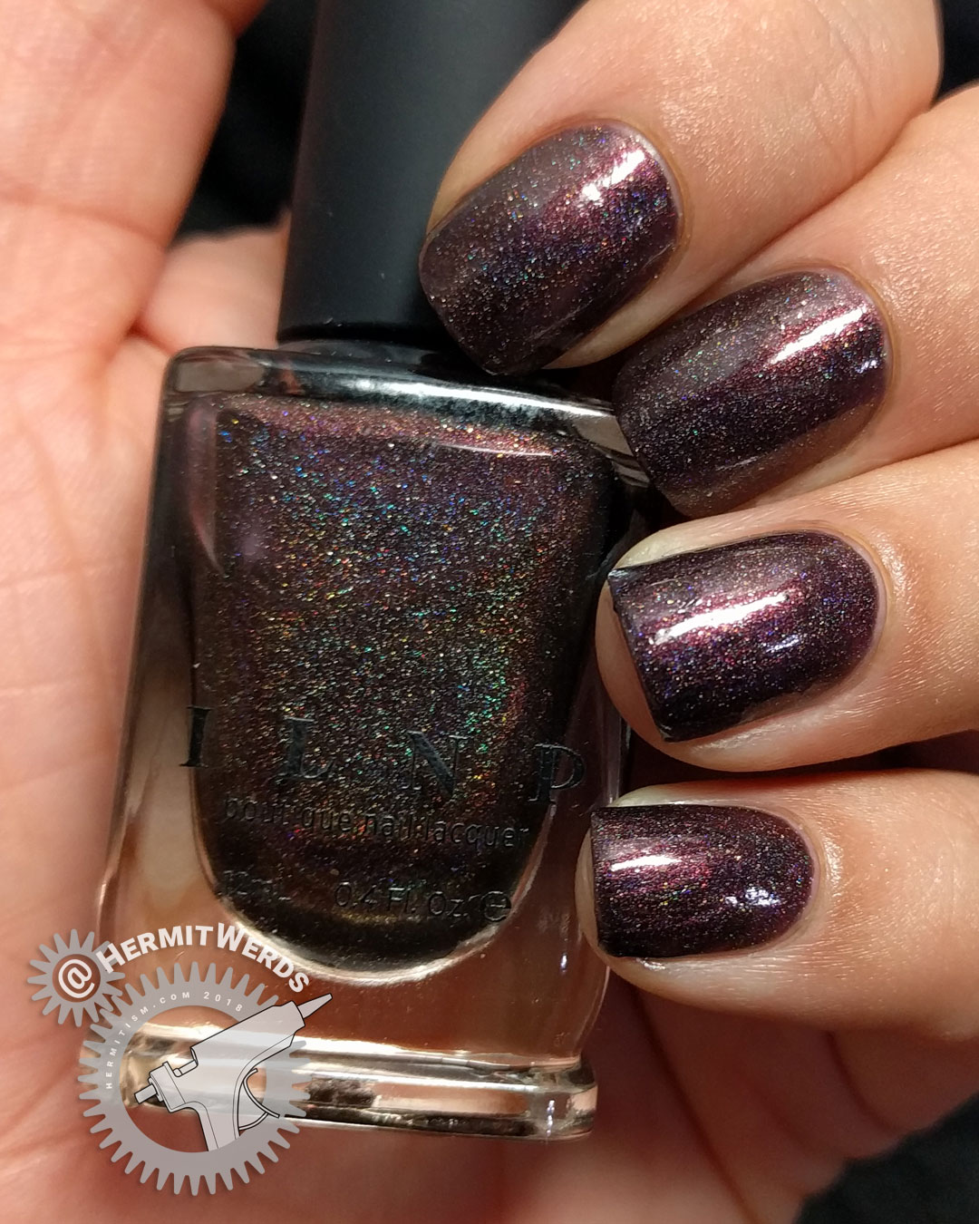 ILNP's Chocolate Slate - Hermit Werds - swatch photo of cool brown scattered holographic polish