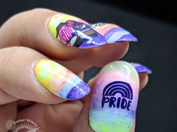 Love is Love 2 - Hermit Werds - neon rainbow LGBTQ pride nails with lesbian couple watching the sun set on a beach