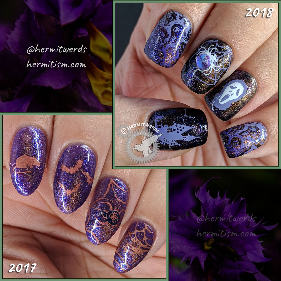 Thankfully Purple Remake - Hermit Werds - remake of last years purple magnetic polish w/random Halloween stamps