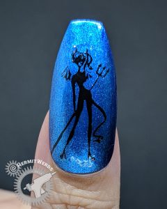 Halloween Silhouettes - Hermit Werds - long, tall stamped silhouettes of a witch, devil, demon, skeleton, and witch on metallic rainbow coffin falsies