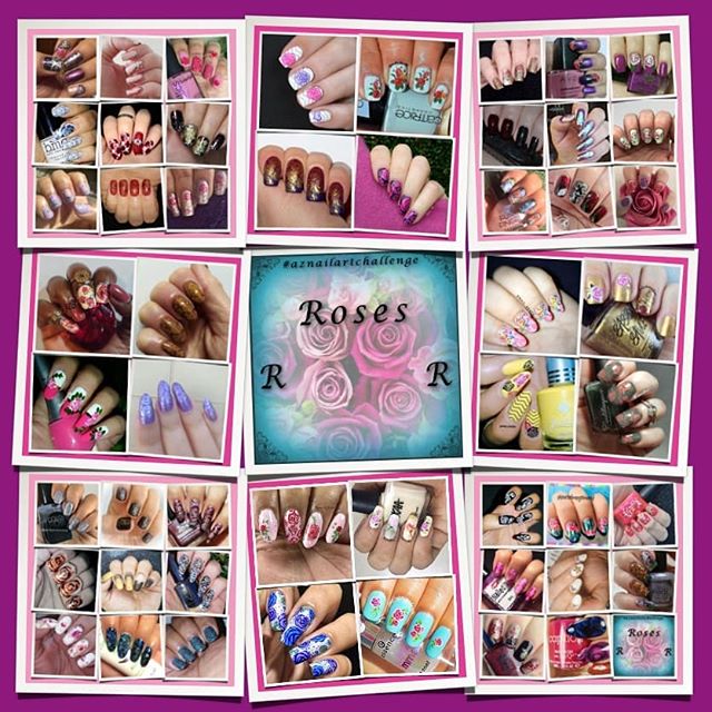 #AZNailArtChallenge - 'R' is for Roses collage