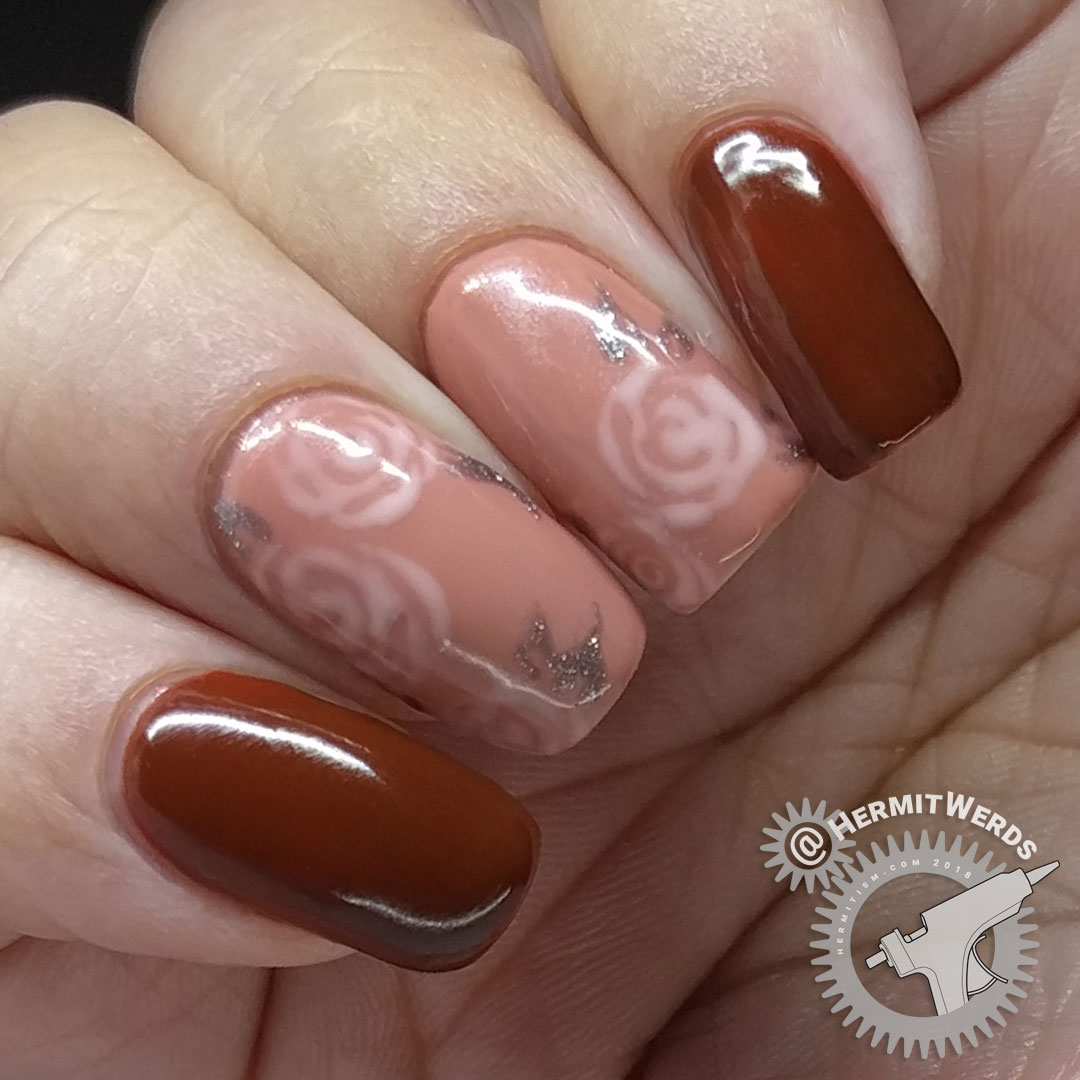Neutral Roses - Hermit Werds - neutral colored gel nails with freehand roses using Laguna Moon's Classic set