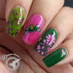 Busy Bees 2.0 - Hermit Werds - pink and green nail art featuring bee and pink cone flower stamping decals