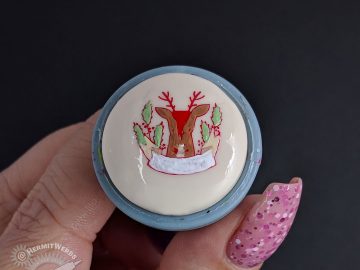 Have a Crelly Christmas - Hermit Werds - nail art of a pink glittery crelly with reindeer with a "Merry X-mas" message on top