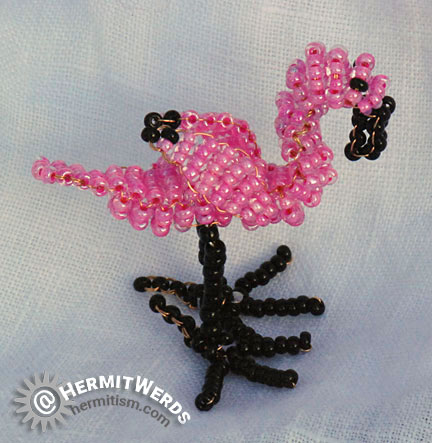 Flamingo - Hermit Werds - Marilyne Kéréneur's Flamingo  beaded by Lisa @HermitWerds with alterations to legs and beak