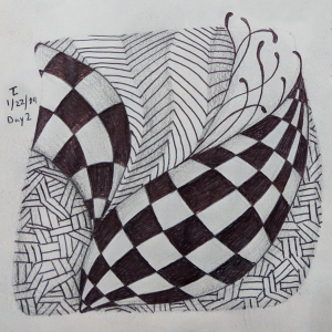 Daily Zentangle - Day 2 - Hermit Werds - Zentangle using Static, Knightsbridge, Nekton, and Fescu