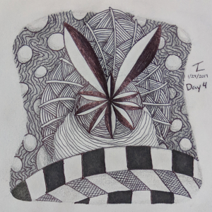 Daily Zentangle - Day 4 - Hermit Werds - Zentangle Inspired Art (ZIA) using Shattuck, Nipa, Jonqal tangleation, and Gneiss tangleation