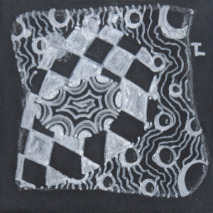Daily Zentangle - Day 9 - Hermit Werds - Zentangle on black paper using Knightsbridge, Nipa, and Crescent Moon