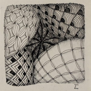 Daily Zentangle - Day 12 - Hermit Werds - Zentangle using Chillon, Bales, Flukes, Beelight, and Shattuck