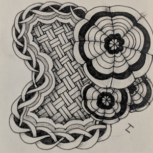 Daily Zentangle - Day 14 - Hermit Werds - Zentangle using Keeko, Chainging with an aura, and a Dyon tangleation