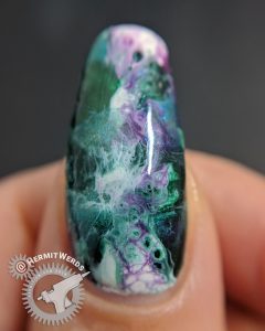 Seattle Tribute - Hermit Werds - nail art smoosh marble in emerald green and purples.