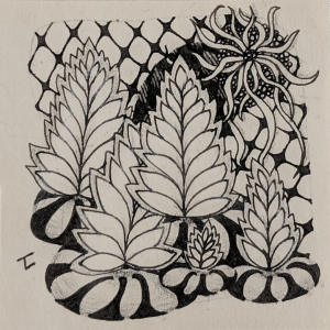 Daily Zentangle - Day 16 - Hermit Werds - Zentangle using Florz, Pepper, Yinx, Squid, and a Knightsbridge tangleation