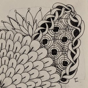 Daily Zentangle Day 22 @ Hermit Werds - Zentangle using Chainging, Tagh, Tat, and Beelight tangleation