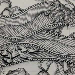 Daily Zentangle - Day 27 @ Hermit Werds - Zentangle using Meer, Enyshou and Enyshou tangleation, and Reef with enhatching