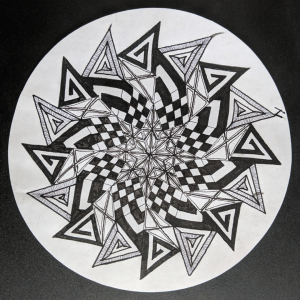 Daily Zendala - Day 34 - Hermit Werds - Zendala using Emingle tangleations, Striping, Knightsbridge, and 'Nzeppel Zentangles