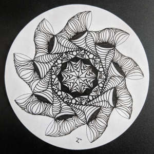 Daily Zendala - Day 35 - Hermit Werds - Zendala using Swells, Isochor, perfs, Paradox, and Betweed Zentangles