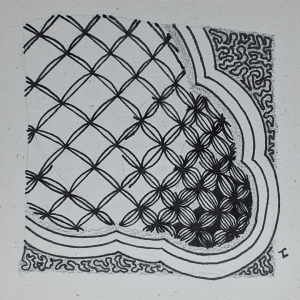 Daily Zentangle - Day 38 - Hermit Werds -  Zentangle using Bales variations with auras and Amaze