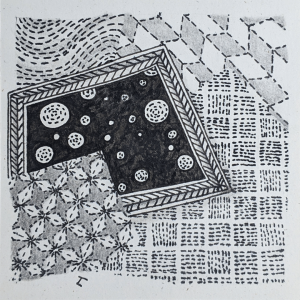 Daily Zentangle - Day 41 - Hermit Werds -  Zentangle using traditional sashiko patterns like Yabane (double arrow) and Hanabishi