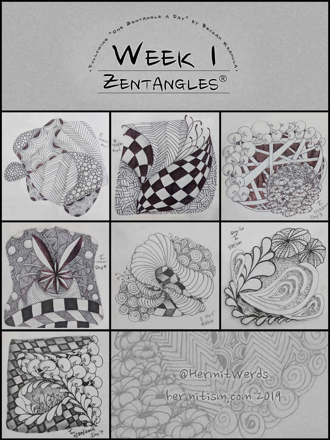 Week 1 Zentangles by Hermit Werds for Pinterest