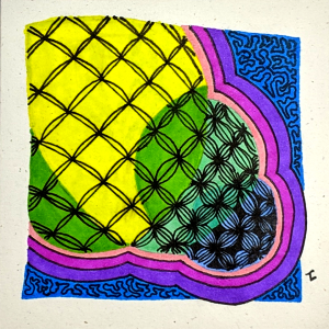 Bales Meteor ZIA - Hermit Werds - Zentangle using Bales variations with auras and Amaze colored in with sharpies