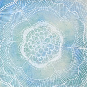 Watercolor Dyon ZIA - Hermit Werds - Zentangle using Dyon filled in with Tagh, auras, perfs, and Meer on a watercolor tile