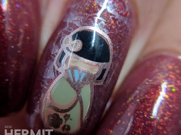 Warm rosy-brown nail art with little chibi Japanese girls in kimonos.