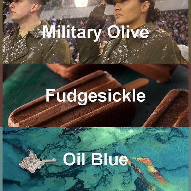 #pantone2020winterchallenge - Military Olive, Fudgesickle, Oil Blue