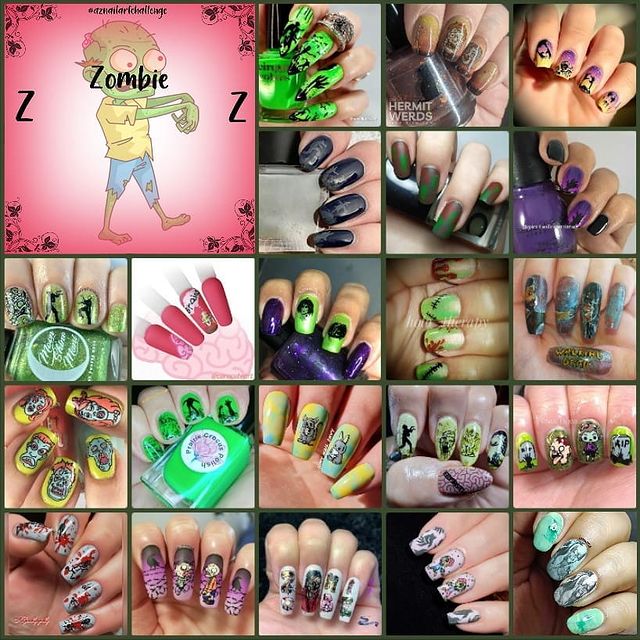 #AZNailArtChallenge - 'Z' is for Zombie collage