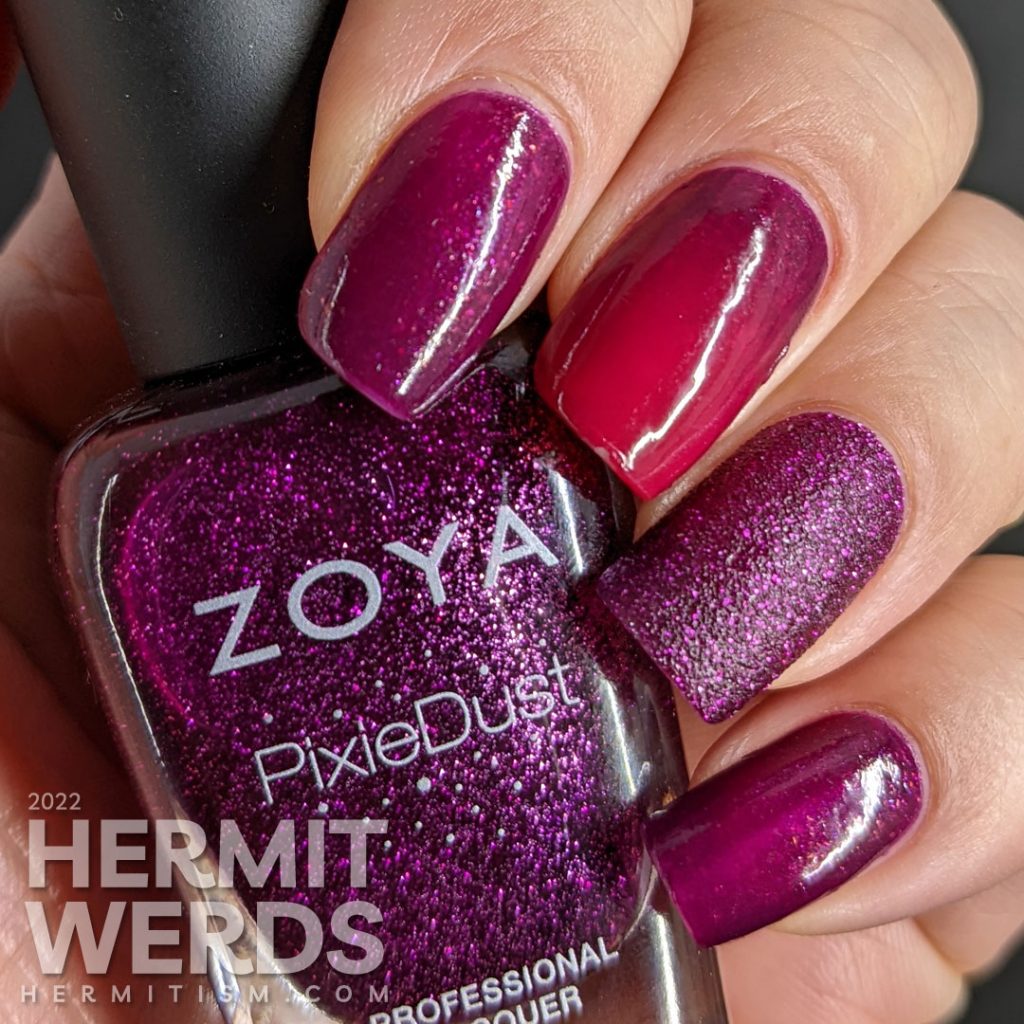Beautiful berry mani with a textured accent nail.